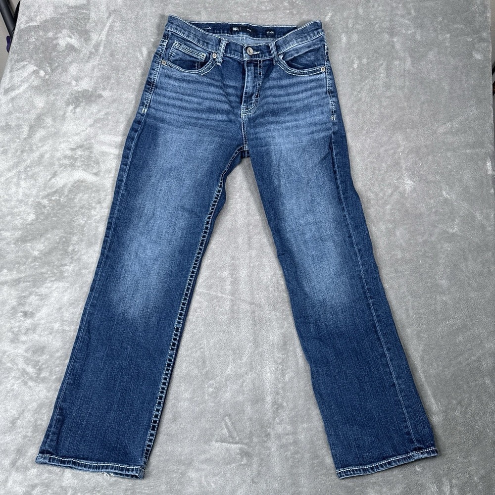 BKE Tyler Jeans Mens Fits 29x29 Blue Straight Bootcut Medium Wash Denim Whiskers